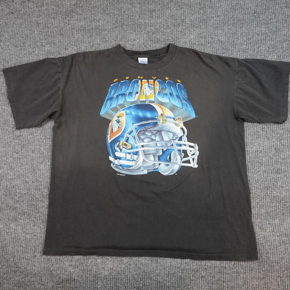 Vintage Denver Broncos Shirt Mens XL Black NFL Big Helmet Salem Sportswear 90s